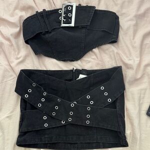 Black Belted Corset Top and Skirt Set